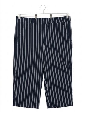 Shape Effect High Rise Wide Leg Crop Pants Navy Stripe  Built In Shaper